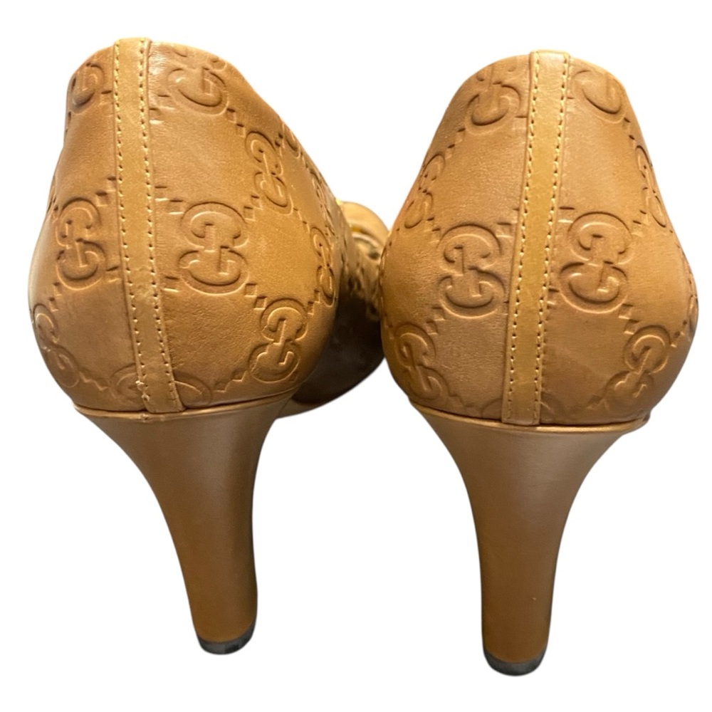 Gucci Caramel Guccissima Interlocking G Open Toe Pumps - Picture 3 of 8